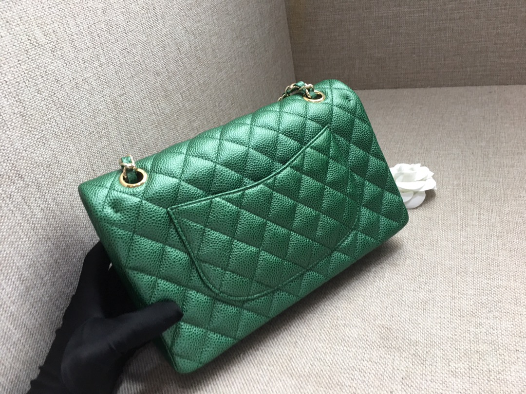 Medium Classic Flap Caviar Bag A01112 Green/Gold